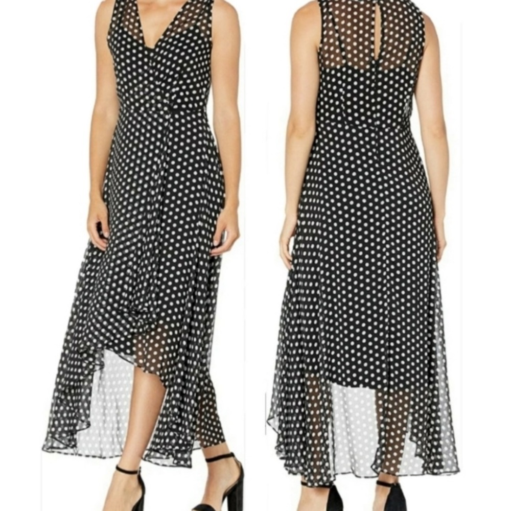Calvin Klein Black & White Polka Dot Midi Dress